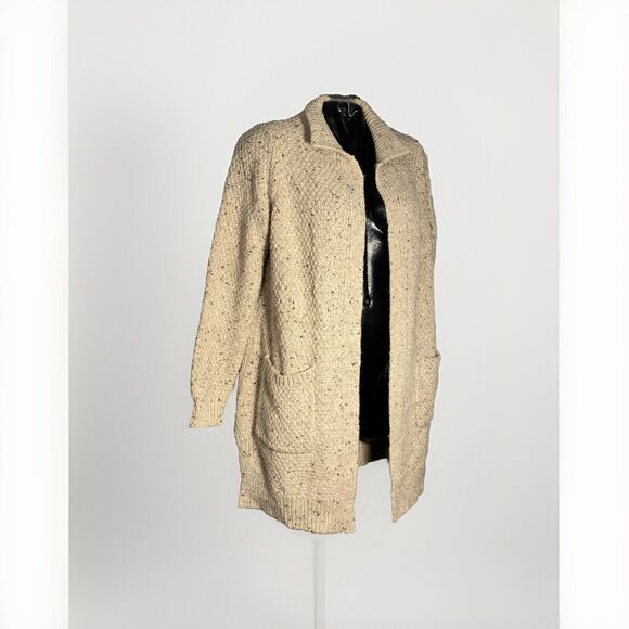 Cynthia Rowley Sz Large Marl Wool  Open Front Long Cardigan Sweater Front Pocket - Picture 2 of 7